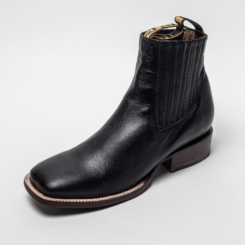 BOTA GOLDRUSH BOTIN NEGRO SUELA CUERO ESTILO CUADRADO