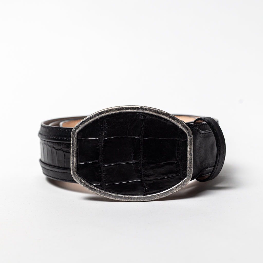 CINTO PIEL DE COCODRILO COLOR NEGRO