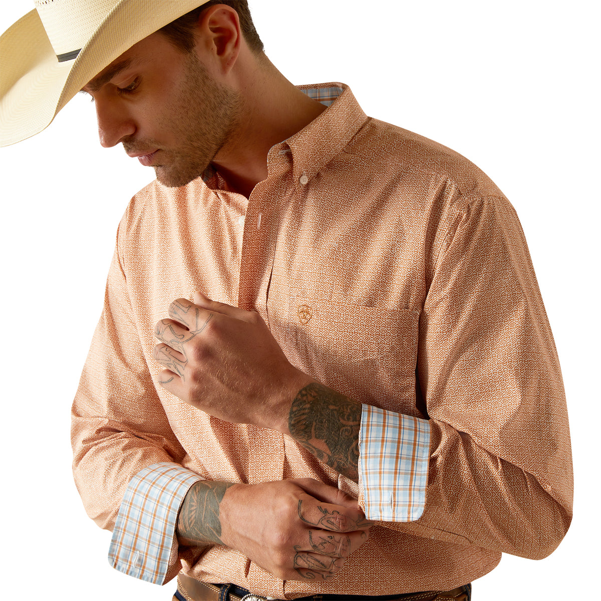 CAMISA ARIAT WF BRYSEN LS SHRT ORANGE