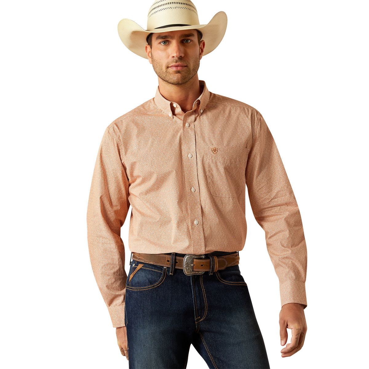 CAMISA ARIAT WF BRYSEN LS SHRT ORANGE