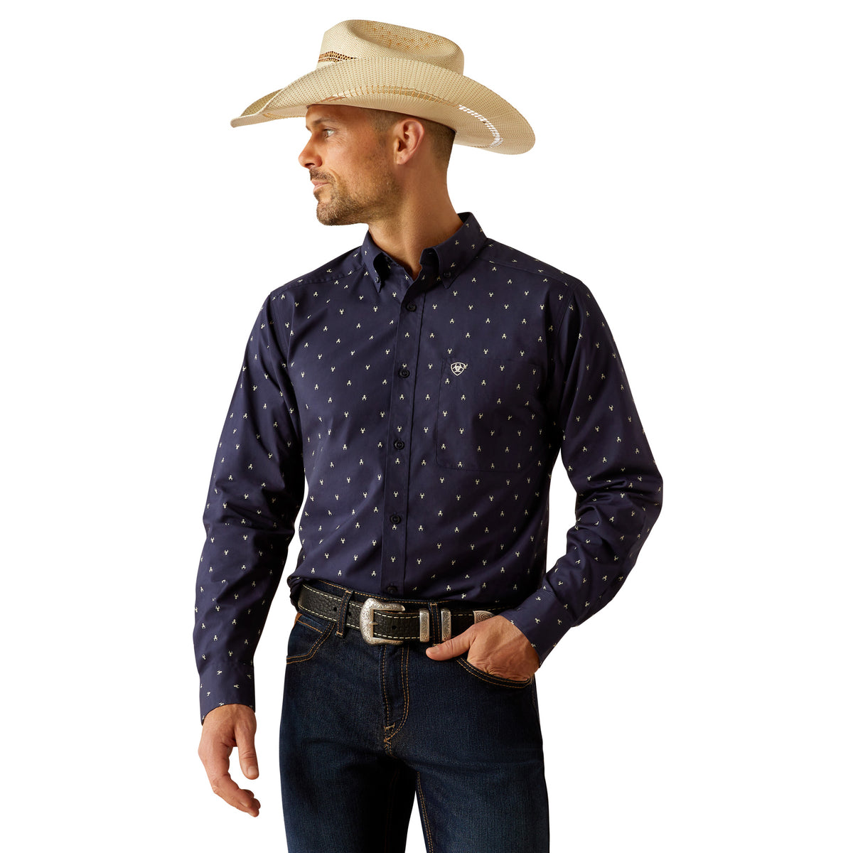 CAMISA ARIAT CORDELL FTD LS SHRT NAVY